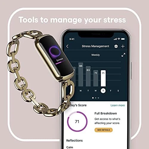 Fitbit Luxe SE Soft Gold Gorjana Wellness Tracker In SS Link Bracelet - Picture 3 of 8