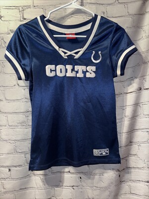 NFL Team Apparel Jersey Indianapolis Colts Women Med Blue Shirt Lace Up V-Neck