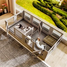14 Panels Dog Whelping Box Tempered Glass Safe Pet Playpen with Pig Rails & Mat