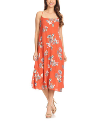 orange floral midi dress
