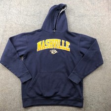Nashville Predators Hoodie Men Medium Blue Yellow Fleece Spell Out Embroidered