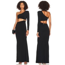 Nookie Tia Ring Gown Front Cut Out One Shoulder Long Sleeve Jersey Black Size XS