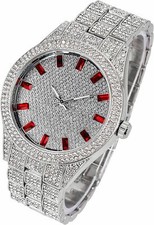 Men's Hip Hop Rapper Silver plated Iced Luxury Simulate Diamond Metal Band Watch