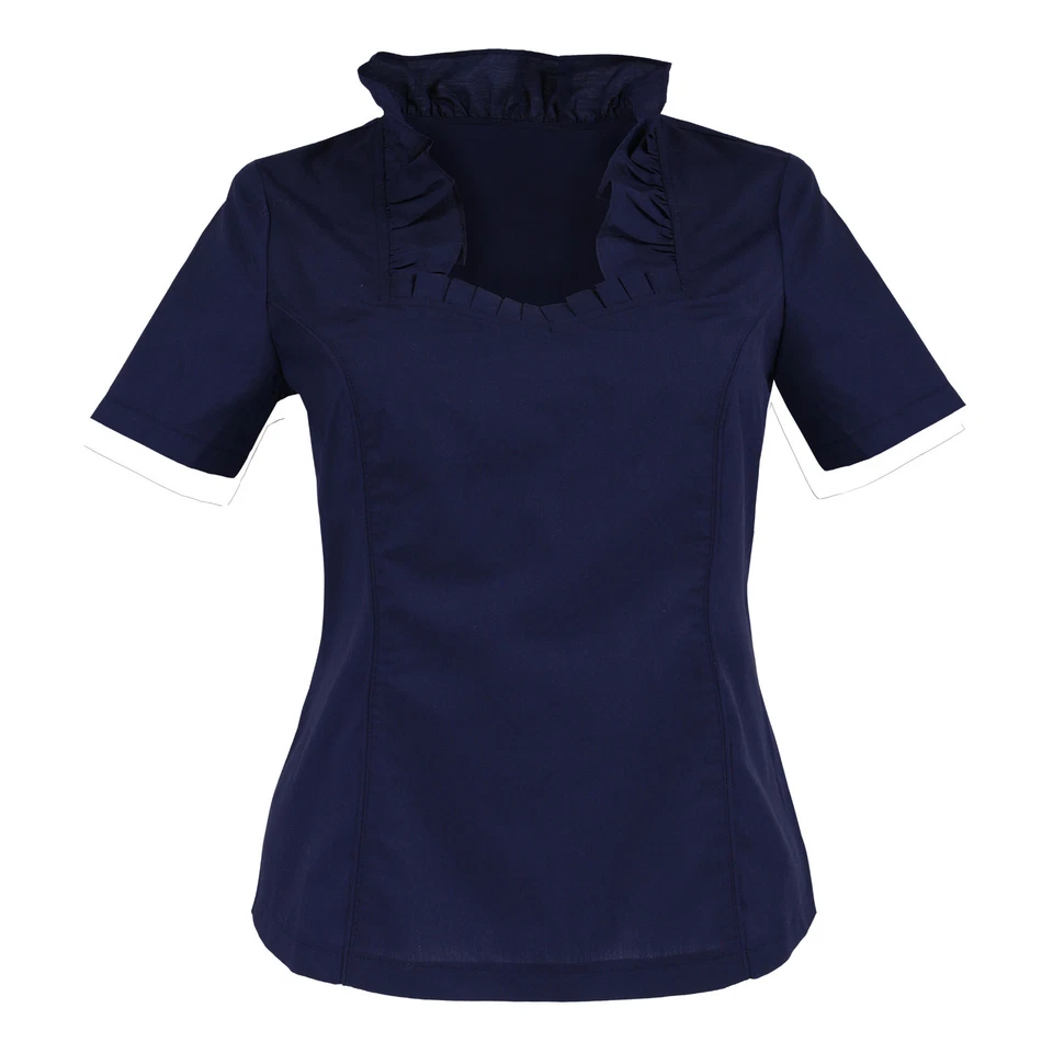 Trachtenbluse Dirndlbluse Trachten Damen Mieder Blusen Halbarm Blau Tailliert - Bild 2 von 4