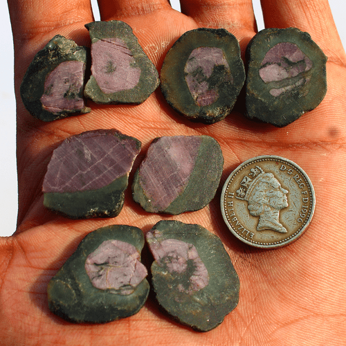 8 PC Natural Rare Watermelon Ruby Pair Untreated 19mm-27mm Slice Rough Gemstones - Picture 8 of 13