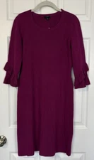 Talbots Sheath Sweater Dress Size S Petite Magenta Pink Ruffle 3/4 Sleeves NWT