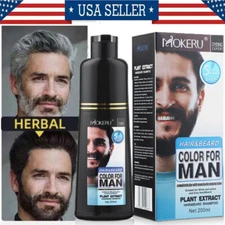 Natural Mokeru Black Hair & Beard Dye Shampoo for Men Instant Gray Hair Coverage