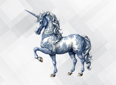 Blau Blumen Einhorn Fantasy Glas Wand Vinyl Aufkleber Abziehbild vb334