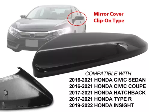 For Mirror Cap Glossy Black HONDA 2016-2021 CIVIC 2019-2022 INSIGHT Driver Side