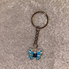 Blue Silver Sparkly Butterfly Keychain Charm Spring Fairy Cottage Handmade Gift