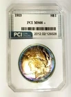 1923 MS 66 +  Peace Dollar Frosty  Lustrous Rainbow Color Toned