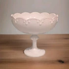 Vintage Indiana Milk Glass Pedestal Compote Bowl White Teardrop 8.5" Centerpiece