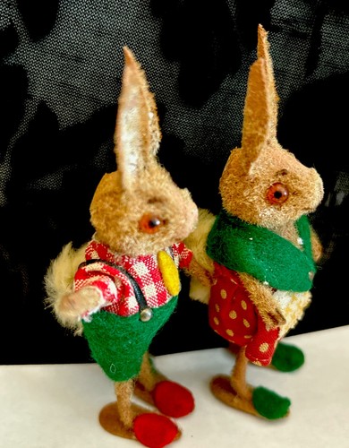 Vintage Kunstlerschutz German Handwork VTG Dressed FLOCKED BUNNY RABBIT ...