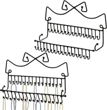 Set of 2 Jewelry Organizer, Wall Mounted Black Metal Necklace Holder with 20 ...
