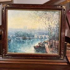 Original Oil Painting “Paris On The Seine” Signed Barse’ France Cityscape Framed
