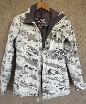 BURTON DRYRIDE スノボジャケットM相当 総柄 レディース 美品 Burton DryRide Gray White Camo Winter Snowboard Snow Ski Jacket