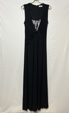Calvin Klein Black Evening Dress Sz 10 Knit Sleeveless Gathered Front V-Neck