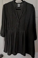 JMS JUST MY SIZE EUC Women's 3X (22W/24W )Black Pleat/ Ruffle Henley Tunic Top