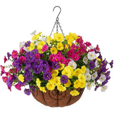 20.5 In. Multi-Colored Outdoor Artificial Hanging Flowers with Basket UV Resista