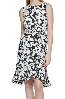 Calvin Klein Womens Floral Ruffle Hem Sleeveless Dress Size 10 Stretch $119