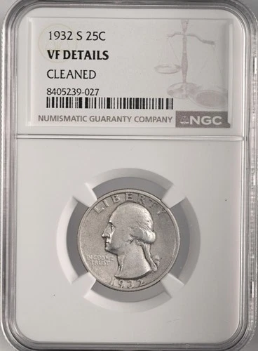 1932-S  25C WASHINGTON SILVER QUARTER  NGC VF DETAILS "CLEANED" #8405239-027