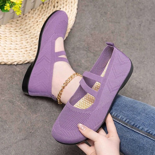 Women Knit Mary Jane Flats Breathable Mesh Lightweight Casual Shoes