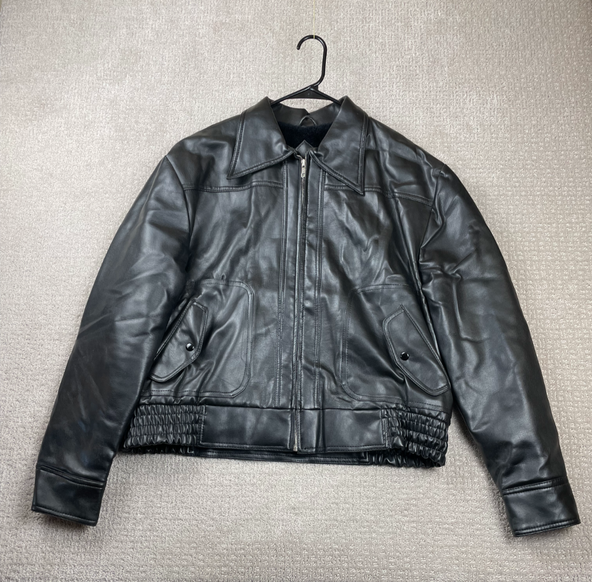 Vintage Fruit of the Loom Faux Leather Bomber Jacket XL Fleece