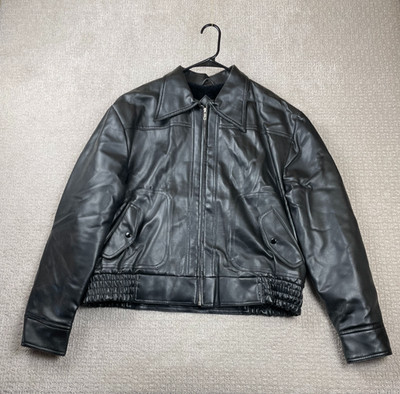 Vintage Fruit of the Loom Faux Leather Bomber Jacket XL Fleece