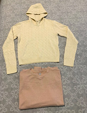 BUNDLE Uniqlo Women's XS Beige Cable Knit Hooded Light Pink Pullover Sweater