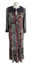 Monsoon Multi Paisley Crinkle Fabric 3/4 sleeve Maxi Dress Size S Boho Hippie.