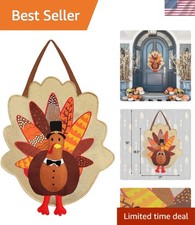 Burlap Turkey Door Decor - Festive Thanksgiving Hanging Sign 28x17