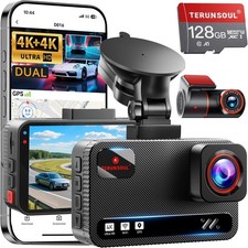 4K 4K Dash Cam Front and Rear, Free 128GB Card Included, 5.8GHz WiFi Dash Camera