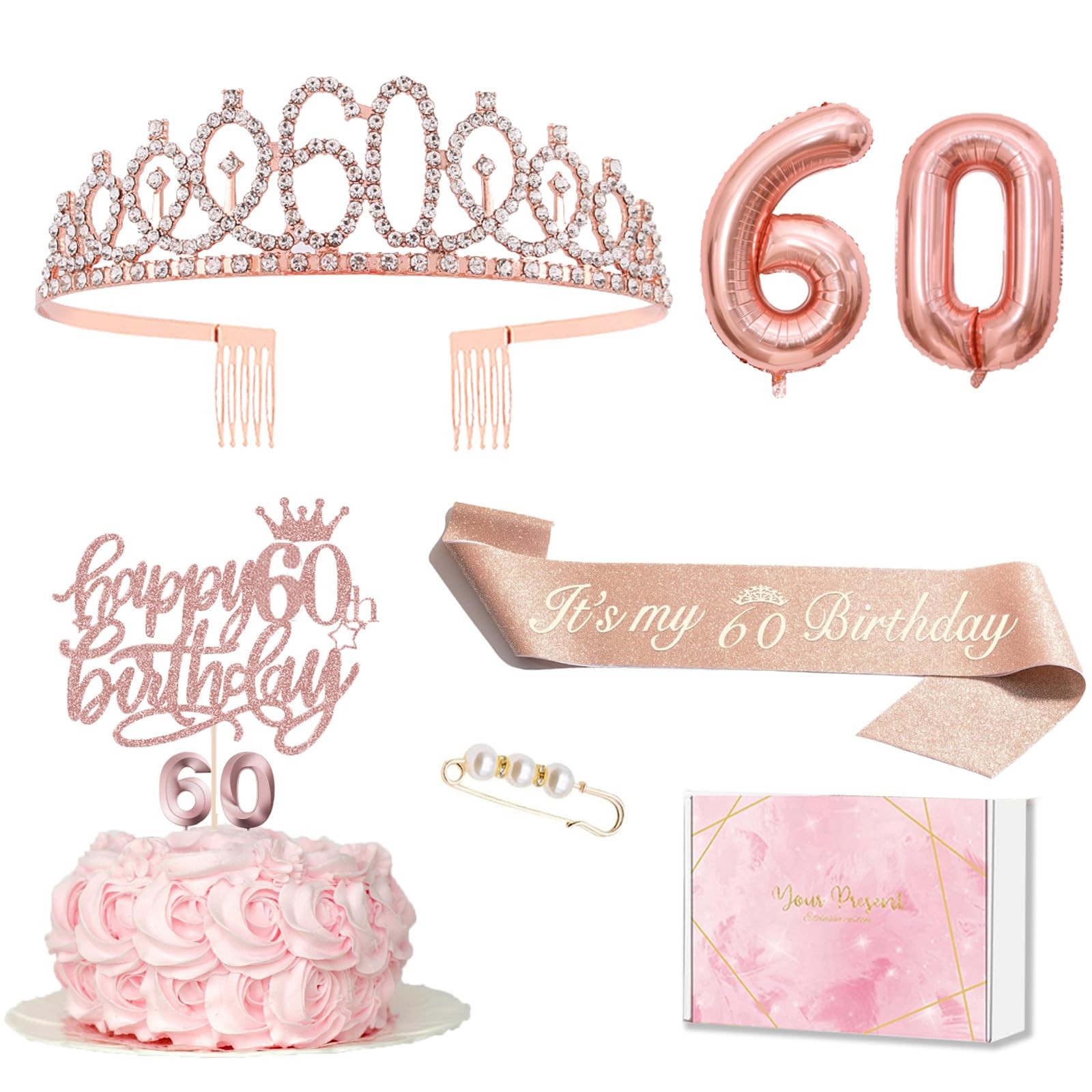 Écharpe de 60e anniversaire et couronne scintillante, cadeau idéal pour femme