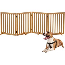 Wooden Dog Gate Freestanding 4 Panel Foldable Pet Fence Indoor Puppy Barrier
