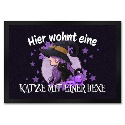 Hexerei Fußmatte in 35x50 cm mit Spruch - Hier wohnt eine Katze und Hexe