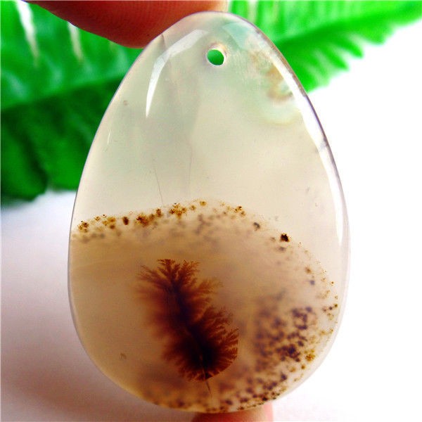 Pendentif agate dendrite naturelle bicolore 48mm avec cordon noir pour homme et femme