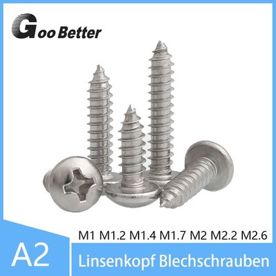 M1 M1,2 M1,4 M1,7 M2 M2,2 M2,6 Linsenkopf Blechschrauben V2A Edelstahl Schraube