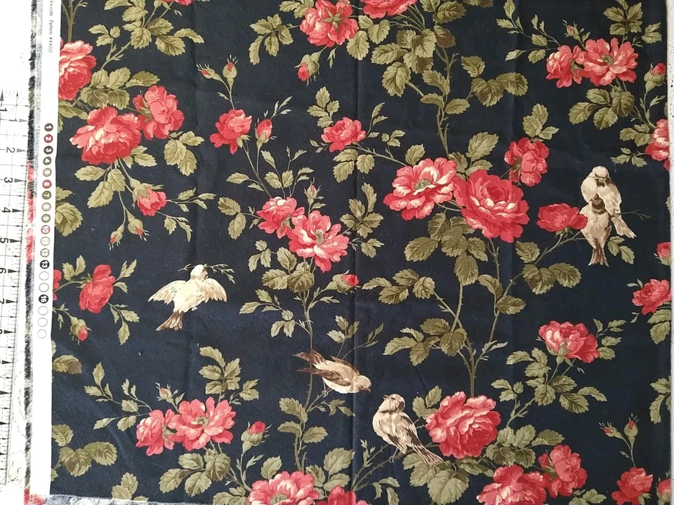 Wintergreen By 3 Sisters For Moda Black Floral Birds 22x42" CUT #44010 - Image 3 of 4