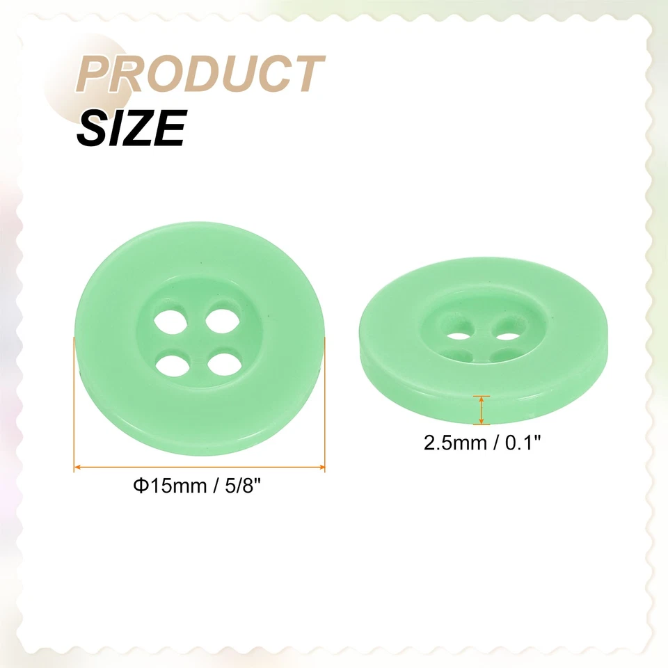 60pcs 24L Sewing Buttons 5/8" Resin Round Flat 4-Hole Craft Buttons, Green - Image 2 of 4