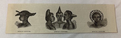 1877 magazine engraving ~ AFRICAN COIFFURE hairstyles