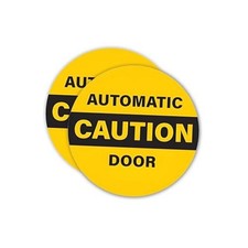Caution Automatic Door Sticker - 6 Inches Diameter - Two-Sided Glass Door