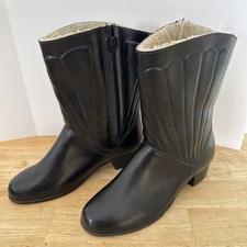 Vintage 70s Sears Waterproof Seashell Black Winter Boots Women's Size 7 MOD