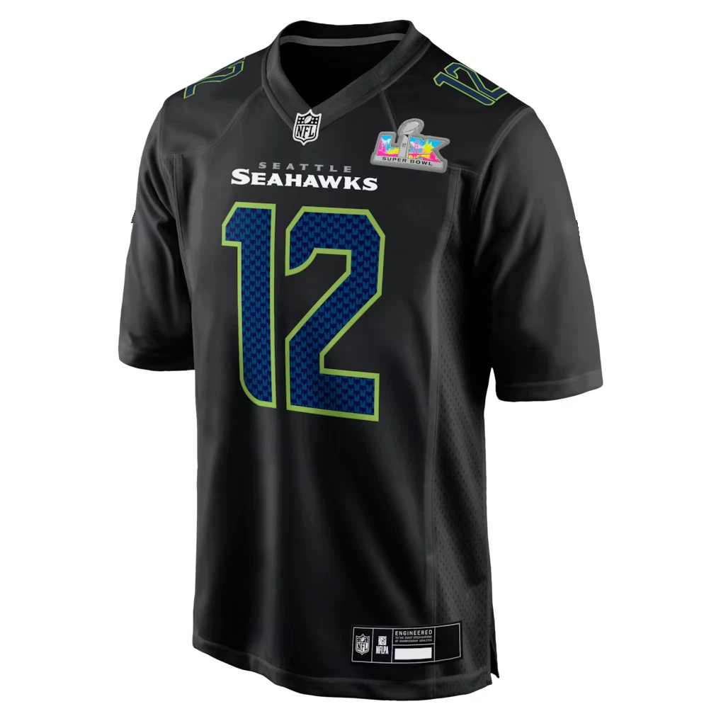 Men's Seahawkss Super B.owl LX Patch Game Jersey Black NWT HOT