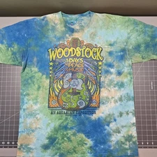 Woodstock Liquid Blue Tshirt XL Tie Dye Hippie Peace Retro Music Love 1969 2014
