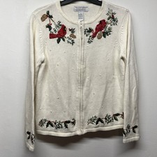 VTG 90s Tiara International Sweater Womens XL Cardigan Full Zip Cardinal Knit