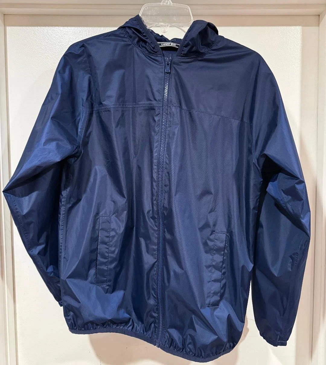 Lands End Youth Jacket 14/16 Navy Blue Unisex Packable Windbreaker