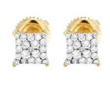 Ladies 10K Yellow Gold Kite Square Pave Genuine Diamond Stud Earrings .50ct 7MM