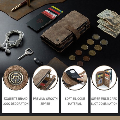 Zipper Leather Card Wallet Phone Case For iPhone 11 12 13 14 15 16 Pro Max XR XS - Picture 10 of 44