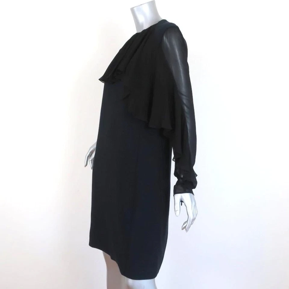 Giambattista Valli Dress Black Ruffled Chiffon & Navy Cady Size 44 Long Sleeve - Image 2 of 4