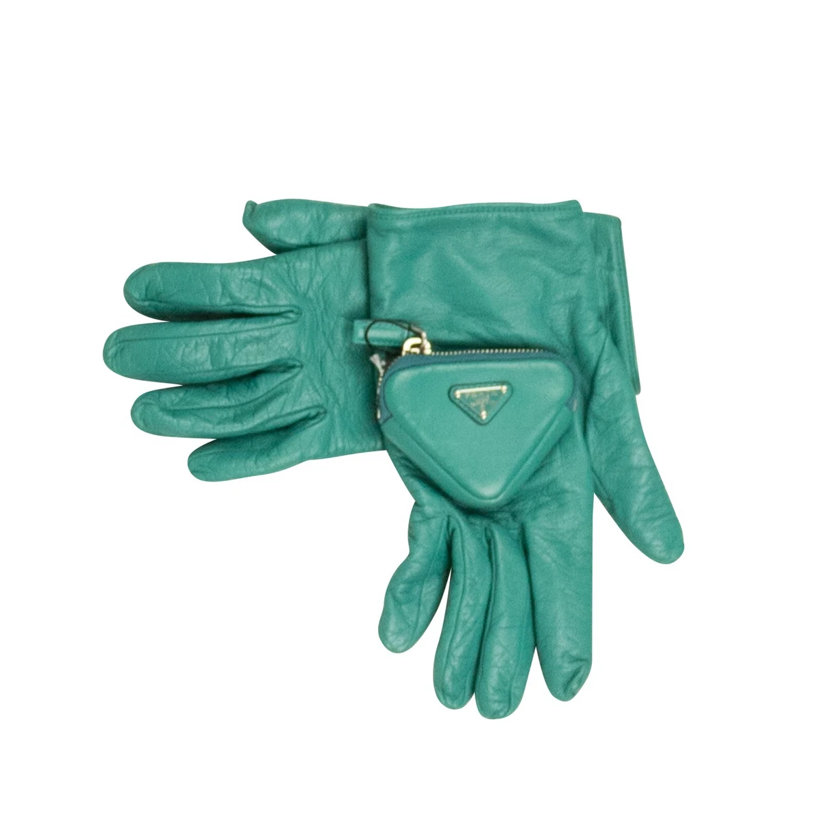 NWT PRADA Peacock Green Runaway Napa Gloves With Zip Pouch Size 8.5 1350